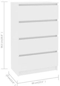 vidaXL Συρταριέρα Λευκή 60 x 35 x 98,5 εκ. από Επεξεργασμένο Ξύλο