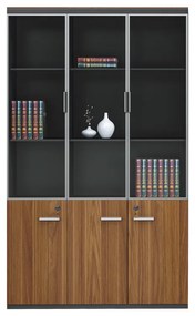 Ντουλάπα γραφείου επαγγελματική με γυάλινες πόρτες Oscar pakoworld καρυδί-ανθρακί 120x40x200εκ