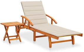 vidaXL Ξαπλώστρα Κήπου από Μασίφ Ξύλο Ακακίας με Τραπεζάκι & Μαξιλάρι