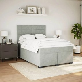 vidaXL Κρεβάτι Boxspring με Στρώμα Ανοιχτό Γκρι 140x190 εκ. Βελούδινο