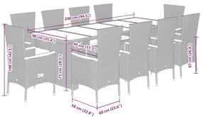 Σετ Τραπεζαρίας Κήπου 11 τεμ Μαύρο από Συνθ. Ρατάν με Μαξιλάρια 3277523