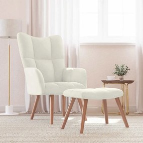 vidaXL Πολυθρόνα Relax Λευκό Κρεμ Βελούδινη με Σκαμπό