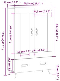 Ντουλάπα Γυαλ. Λευκό 69,5 x 31 x 115 εκ. από Επεξεργασμένο Ξύλο - Λευκό