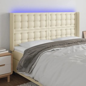 vidaXL Κεφαλάρι Κρεβατιού LED Κρεμ 183x16x118/128 εκ. Συνθετ. Δέρμα