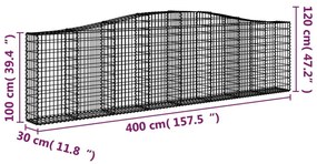 Συρματοκιβώτια Τοξωτά 9 τεμ. 400x30x100/120 εκ. Γαλβαν. Ατσάλι - Ασήμι