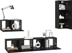 vidaXL Τηλεοπτική Κάβα Τοίχου 4 pcs Μαύρη Οξυά Επεξεργασμένο ξύλο