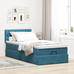 Οθωμανικό κρεβάτι με στρώμα σκούρο μπλε 90x190cm Velvet 3311817