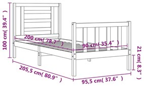 ΠΛΑΙΣΙΟ ΚΡΕΒΑΤΙΟΥ ΜΕ ΚΕΦΑΛΑΡΙ 90X200 ΕΚ. ΑΠΟ ΜΑΣΙΦ ΞΥΛΟ 3192866