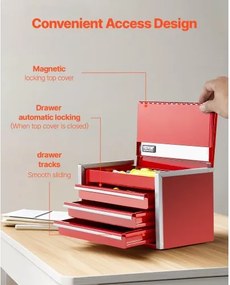 VEVOR Tool Box 8.6-inch Portable Metal Tool Box 3 Drawers Tool Organizer Red