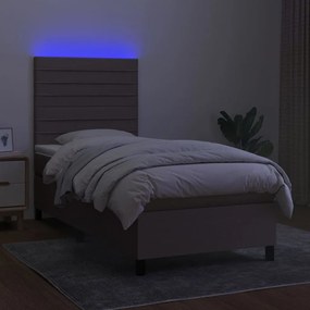 Κρεβάτι Boxspring με Στρώμα &amp; LED Taupe 100x200 εκ. Υφασμάτινο - Μπεζ-Γκρι