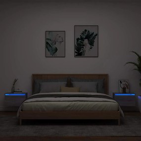vidaXL Κομοδίνα Επιτοίχια με Φώτα LED 2 τεμ. Γκρι Sonoma