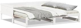 vidaXL Συρόμενο Κρεβάτι Ημέρας Λευκό 90x200 εκ. Μασίφ Ξύλο Πεύκο