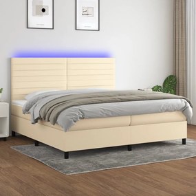 Κρεβάτι Boxspring με Στρώμα &amp; LED Κρεμ 200x200 εκ. Υφασμάτινο - Κρεμ