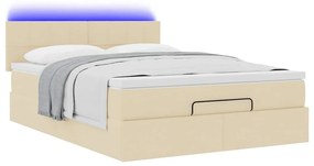 vidaXL Οθωμανικό κρεβάτι με στρώμα & LEDs Cream 140x200 cm Ύφασμα