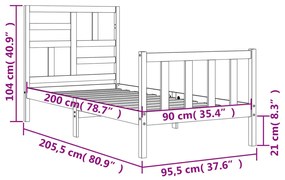 ΠΛΑΙΣΙΟ ΚΡΕΒΑΤΙΟΥ ΜΕ ΚΕΦΑΛΑΡΙ 90X200 ΕΚ. ΑΠΟ ΜΑΣΙΦ ΞΥΛΟ 3193061