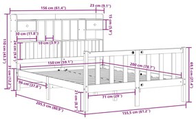 Κρεβάτι Βιβλιοθήκη Χωρίς Στρώμα 150x200 εκ Μασίφ Ξύλο Πεύκου - Καφέ