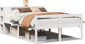 vidaXL Κρεβάτι Βιβλιοθήκη Χωρίς Στρώμα Λευκό 135x190 εκ Μασίφ Πεύκο