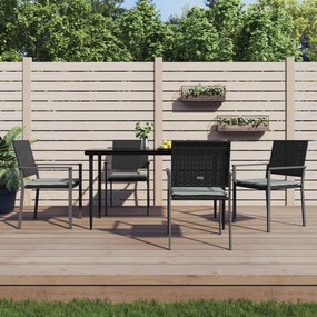 vidaXL Καρέκλες Κήπου 4 τεμ. Μαύρο 54x62,5x89 εκ Συνθ. Ρατάν&Μαξιλάρια