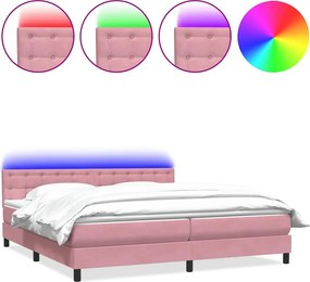 vidaXL Κρεβάτι Boxspring με Στρώμα &amp; LED Ροζ 180x210 εκ. Βελούδινο