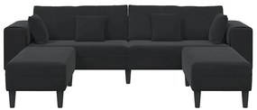 vidaXL Βελούδινος καναπές με μαξιλάρι 3 pcs Μαύρο 208 εκ. Βελούδο