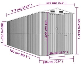 Αποθήκη Κήπου Πράσινη 192x772x223 εκ. Γαλβανισμένο Ατσάλι - Πράσινο