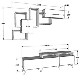 Σύνθετο σαλονιού Aticus pakoworld φυσικό-λευκό 180x37x156εκ