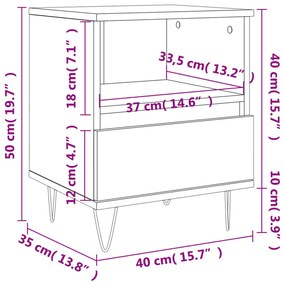 Κομοδίνα 2 τεμ. Γκρι Σκυροδέματος 40x35x50 εκ. Επεξεργ. Ξύλο - Γκρι