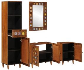 vidaXL Σετ Επίπλων Μπάνιου με συρτάρι 4 pcs Καρυδιά Στερεό ξύλο μάνγκο