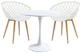 Τραπεζαρία Elijah-Ezra pakoworld σετ 3τεμ pp-pu σε λευκή απόχρωση με φυσικό πόδι Φ60x74εκ