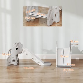 AIYAPLAY 3-σε-1 Παιδική Τσουλήθρα, Σχέδιο Καμηλοπάρδαλης, Καλάθι Μπάσκετ, Μπάλα, Γκρι