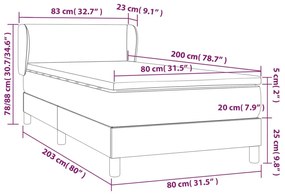 Κρεβάτι Boxspring με Στρώμα Σκούρο Γκρι 80x200 εκ. Υφασμάτινο - Γκρι