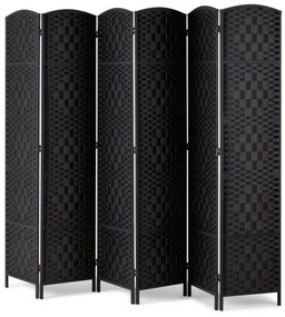 VEVOR 6 Panel Room Divider Hand-Woven Folding Privacy Screen with Hinges Black