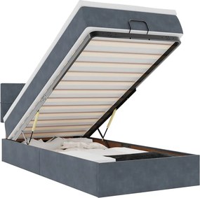 vidaXL Οθωμανικό κρεβάτι με στρώμα &amp; LEDs Σκούρο γκρι 90x190cm Velvet