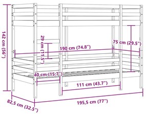 Κρεβάτι Κουκέτα Καφέ Κεριού 75 x 190 εκ. από Μασίφ Ξύλο Πεύκου - Καφέ