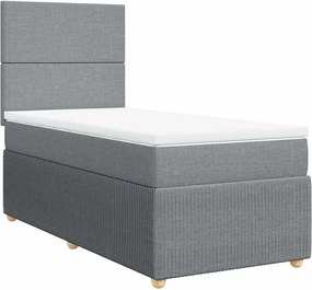 vidaXL Κρεβάτι Boxspring με Στρώμα Ανοιχτό Γκρι 90x190 εκ. Υφασμάτινο
