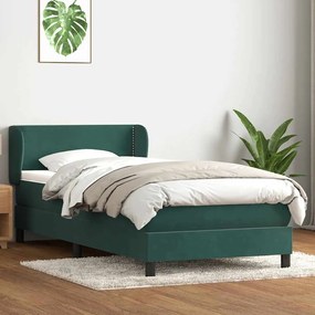 Box Spring κρεβάτι με στρώμα σκούρο πράσινο 80x220εκ. Βελούδινο