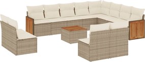 vidaXL Σετ Καναπέ Κήπου 13τεμ Μπεζ Συνθ. Ρατάν με Μαξιλάρια