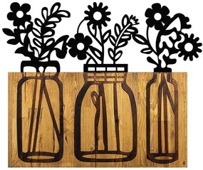 Διακοσμητικό Τοίχου Flower 899SKL2175 65x3x52cm Walnut-Black Wallity Μέταλλο,Ξύλο