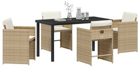 vidaXL Σέτ φαγητού για κήπο με μαξιλάρι 5 pcs Μπεζ Πολυ ράταν