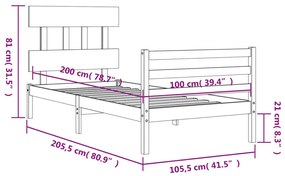 Πλαίσιο Κρεβατιού με Κεφαλάρι Λευκό 100x200 εκ. Μασίφ Ξύλο - Λευκό