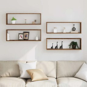 vidaXL Ράφι Τοίχου με ράφι Επιτοίχιο 4 pcs Παλιό ξύλο 80 x 15 x 26 εκ.
