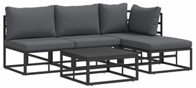 vidaXL Σετ Καναπέ Κήπου με μαξιλάρι 5 pcs Μαύρο Αλουμίνιο