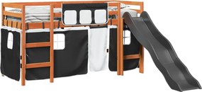 vidaXL Υπερυψ. Κρεβάτι με Κουρτίνες Λευκό/Μαύρο 80x200 εκ. Μασίφ Πεύκο