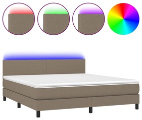 vidaXL Κρεβάτι Boxspring με Στρώμα & LED Taupe 180x200 εκ. Υφασμάτινο