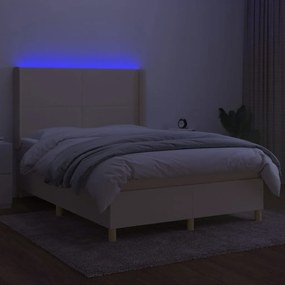 vidaXL Κρεβάτι Boxspring με Στρώμα &amp; LED Κρεμ 140x190 εκ. Υφασμάτινο
