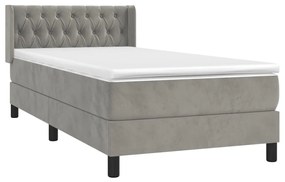 Κρεβάτι Boxspring με Στρώμα Ανοιχτό Γκρι 90x190 εκ. Βελούδινο - Γκρι