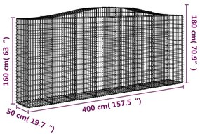 Συρματοκιβώτια Τοξωτά 7 τεμ. 400x50x160/180 εκ. Γαλβαν. Ατσάλι - Ασήμι