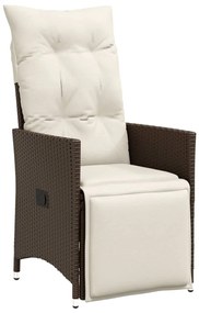 vidaXL Καρέκλα Κήπου Ανακλ/νη Καφέ Συνθ. Ρατάν + Μαξιλάρια