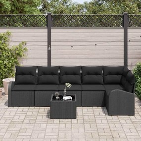 vidaXL Σετ Καναπέ Κήπου με μαξιλάρι 7 pcs Μαύρο Πολυ ράταν