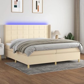 vidaXL Κρεβάτι Boxspring με Στρώμα &amp; LED Κρεμ 200x200 εκ. Υφασμάτινο